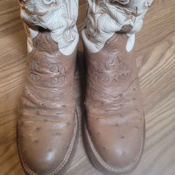 Lucchese Brown and White Ostrich Cowboy Boots - Picture 3 of 13